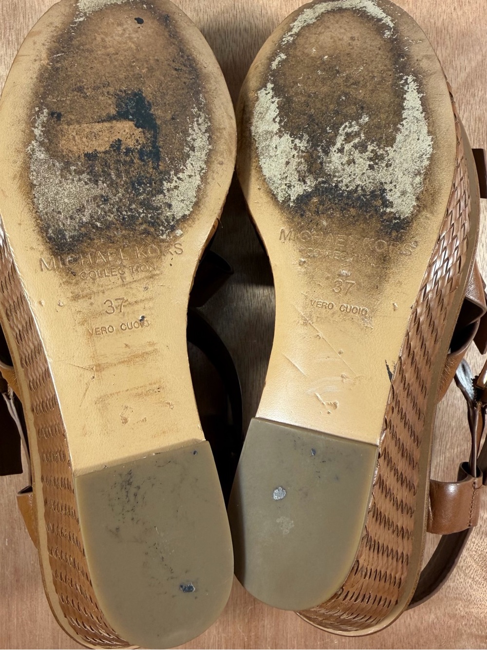 Michael Kors Collection Varick Brown Leather Platform Wedge Sandals Sz 37 Italy - Picture 11 of 16